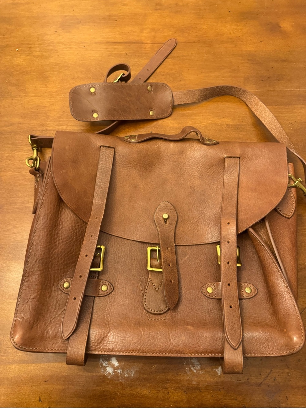 J. Crew Brown Leather Laptop Satchel with Gold-Tone Hardware